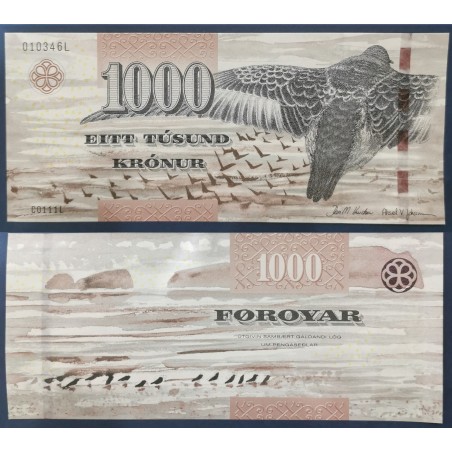 Iles Féroe P.33, neuf Billet de 1000 Kronur 2011 becasseau violet