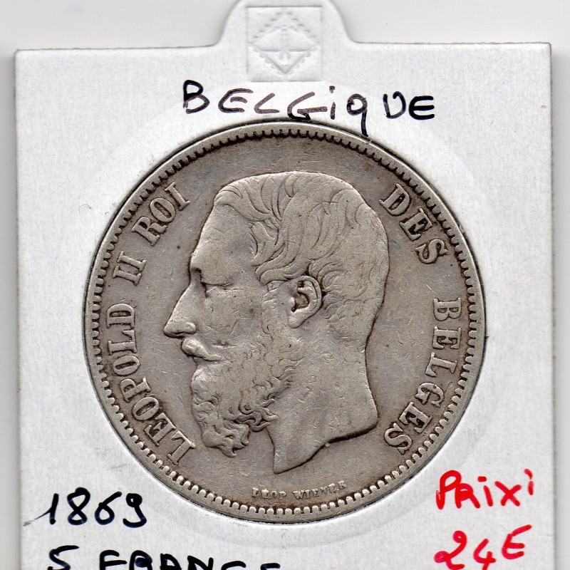 Belgique 5 Francs 1869 TTB, KM 24 pièce de monnaie