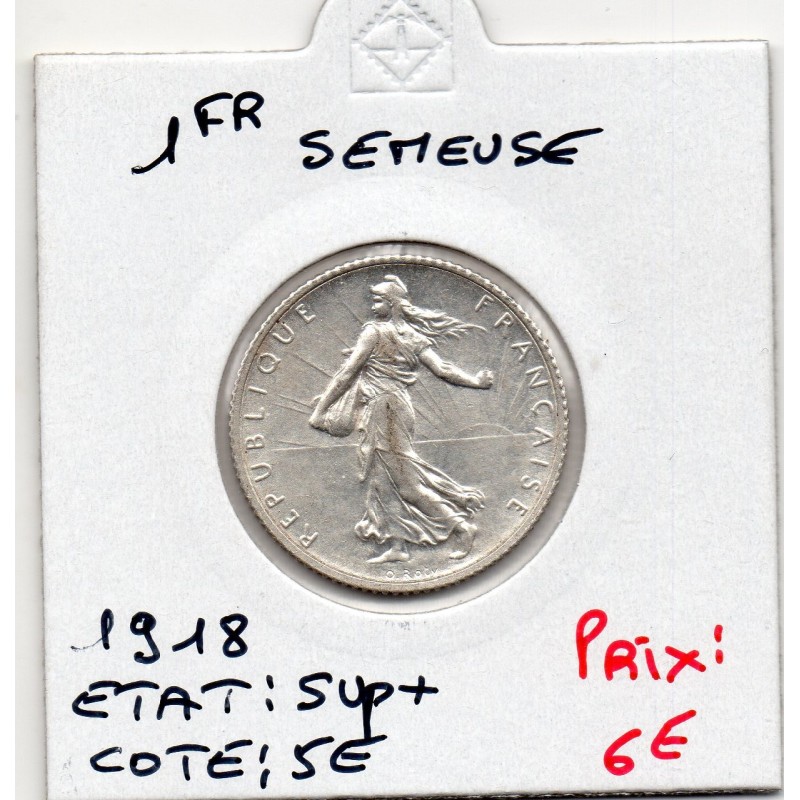 1 franc Semeuse Argent 1918 Sup+, France pièce de monnaie