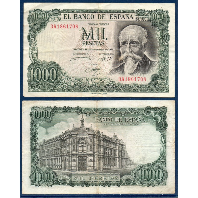 Espagne P.154, TB Billet de 1000 pesetas 1971 Jose Echegaray