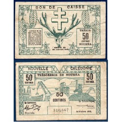 Nouvelle Calédonie P.54, TB Billet de 50 centimes 1943 trésorerie