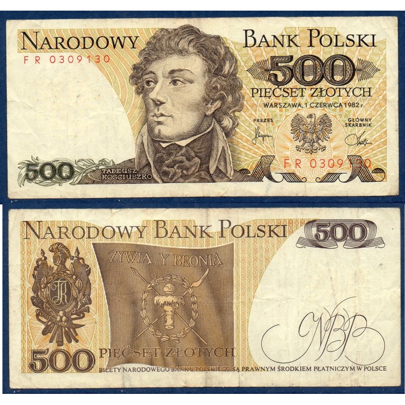 Pologne P.145d, TB, Billet de 500 Zlotych 1974-1982 Kosciuszko