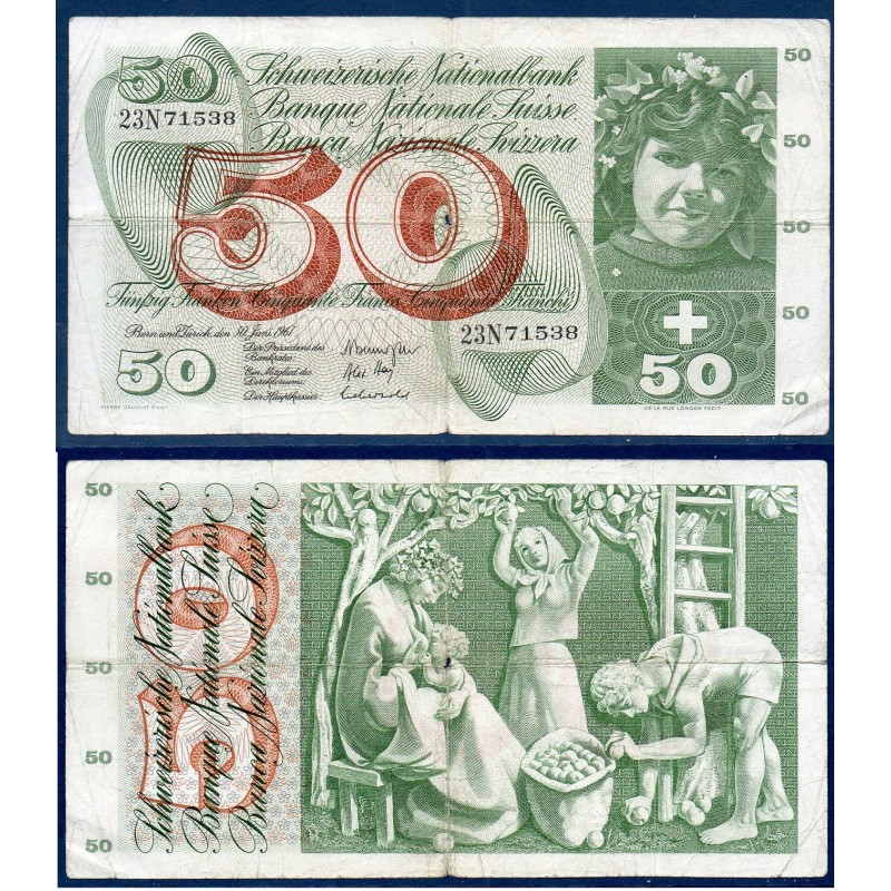 Suisse P.48g, TB, Billet de 50 Francs 30.6.1967 Récolte