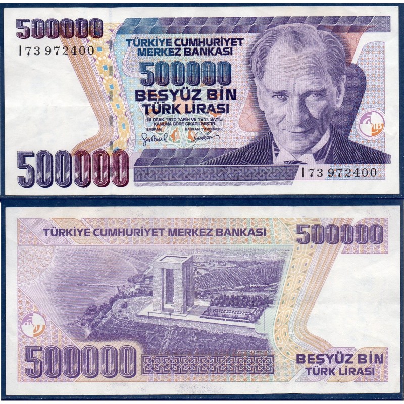 Turquie P.212, TTB Billet de 500000 Lira 1998 monument Dardanelles