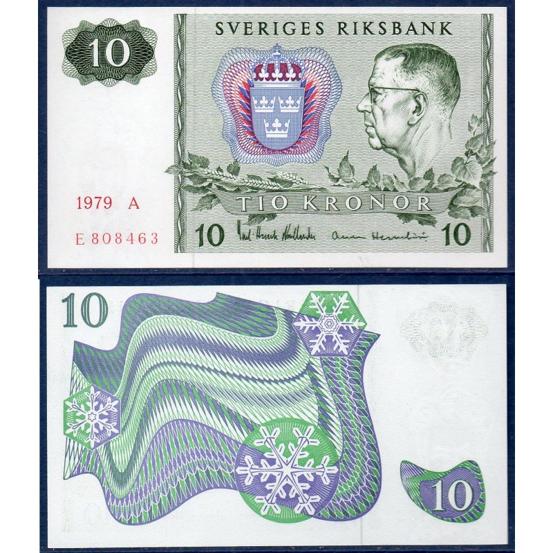 Suède P.52d, Neuf, Billet de 10 Kronor 1976-1985 Flocons