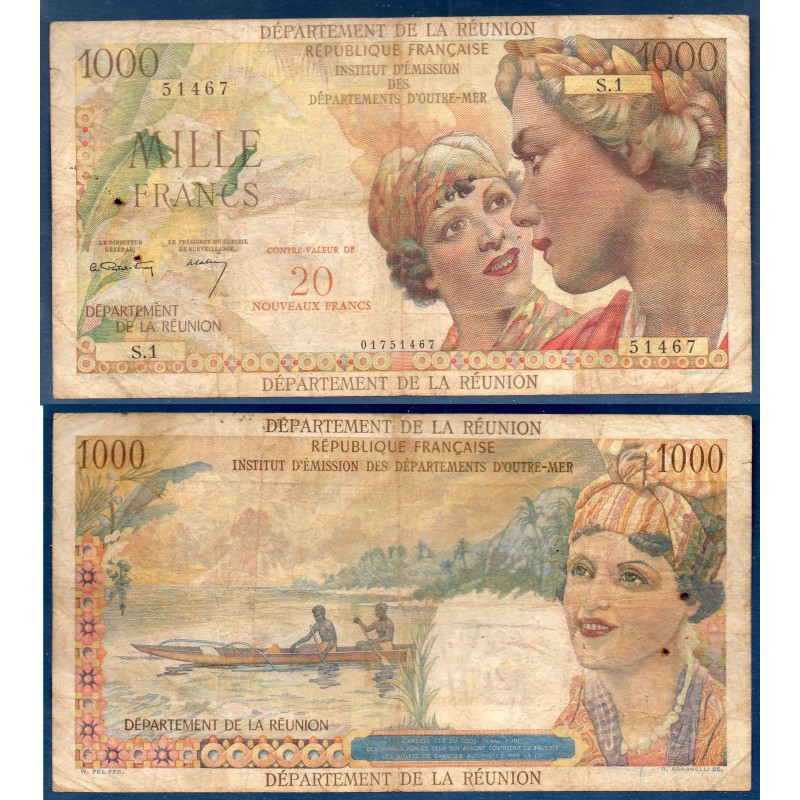 Reunion P.55a, B, 20 nouveaux francs sur 1000 1967 Transitoire