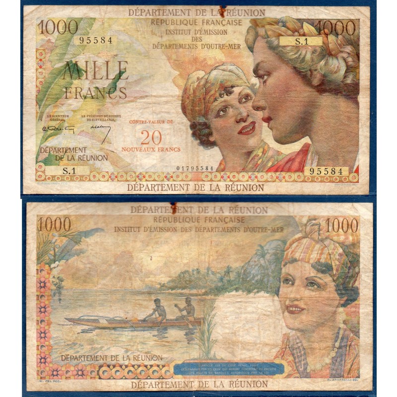 Reunion P.55a, B, 20 nouveaux francs sur 1000 1967 transitoire