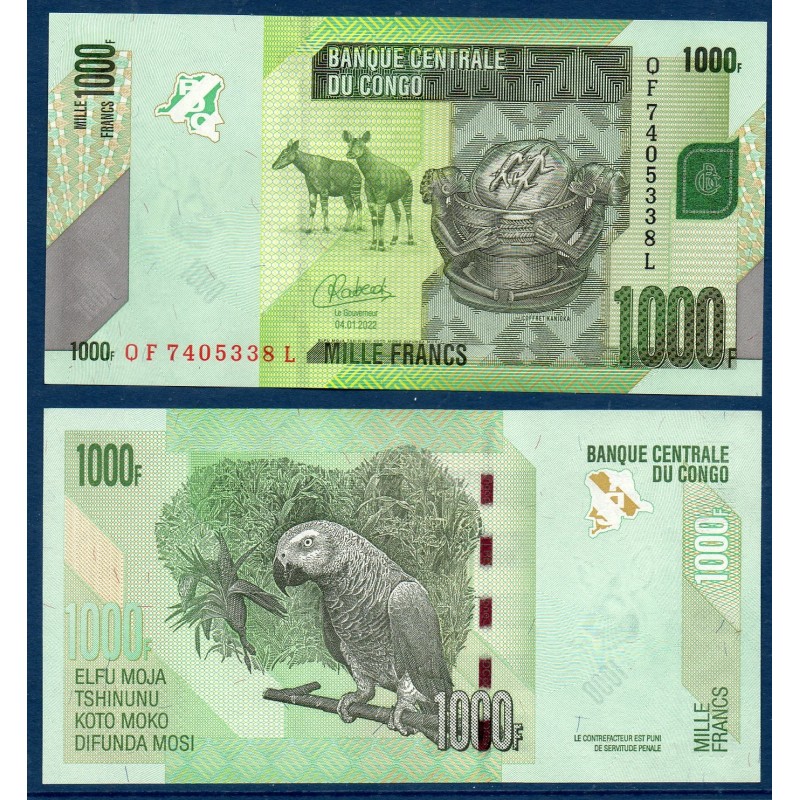 Congo P.101d, Neuf, Billet de 1000 Francs 2022 Perroquet