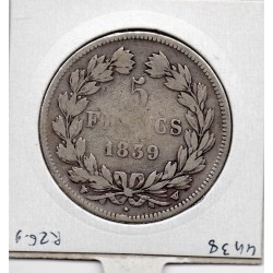 5 francs Louis Philippe 1839 W Lille TB, France pièce de monnaie