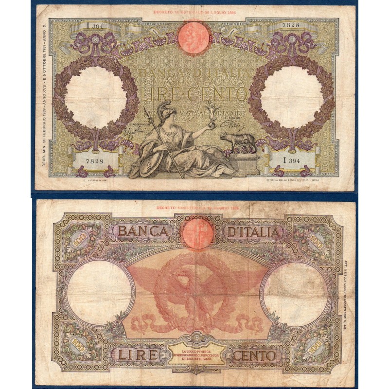 Italie P.55b, TB- Billet de 100 Lire 20.2.1939 Roma