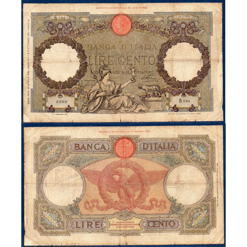 Italie P.55a, B+ Billet de 100 Lire 30.4.1936 Roma