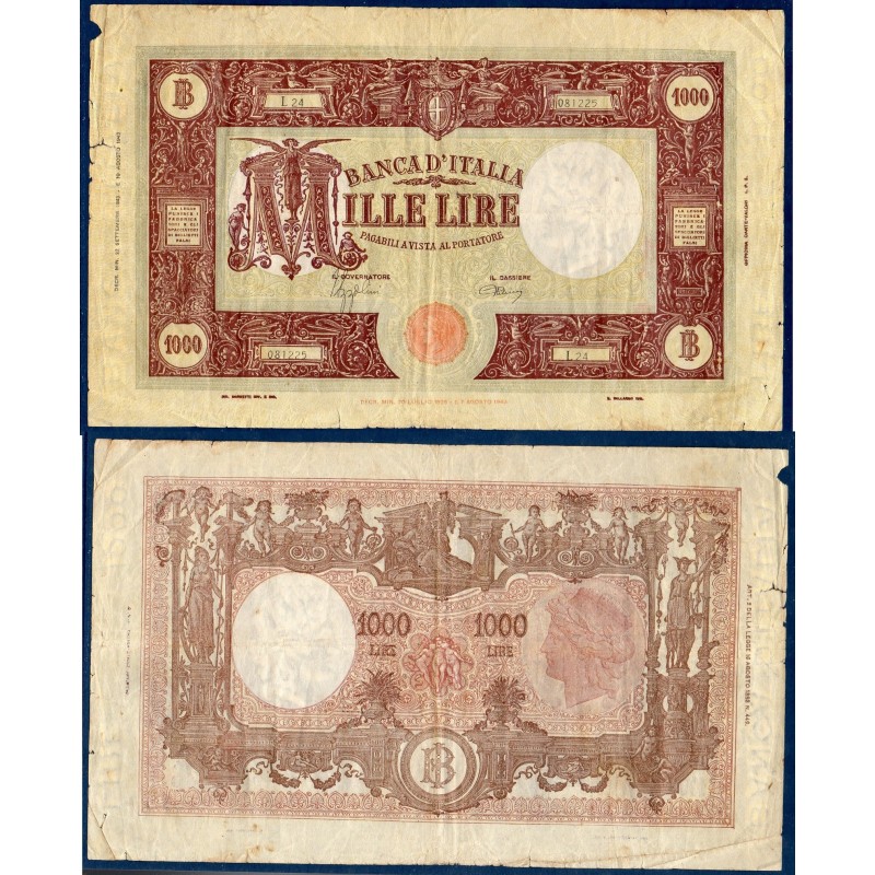 Italie P.72a, B Billet de 1000 Lire 10.8.1943 femme aillée