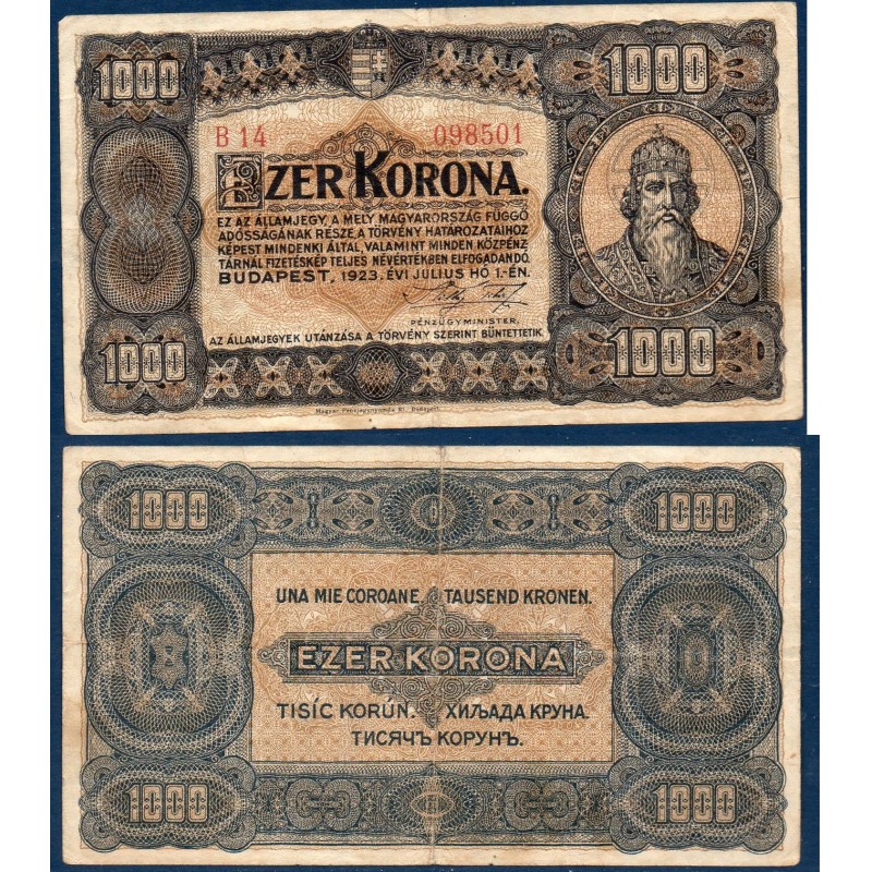 Hongrie P.75a, TB Billet de 1000 korona 1923 Istvan Kiraly