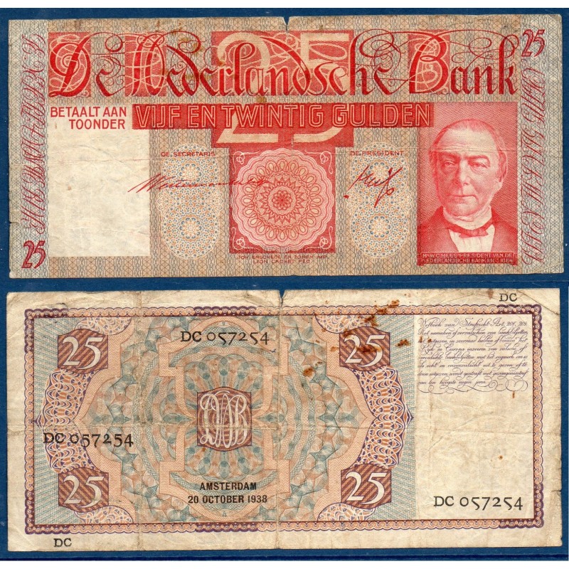 Pays Bas P.50, TB, Billet de 25 gulden 1938 Mees