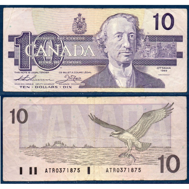 Canada P.96a, TB Billet de 10 dollar 1989 John Macdonald