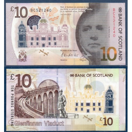 Ecosse P.131, TTB Billet de 10 pounds 2016 Walter Scott