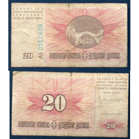 Bosnie P.42a, B Billet de banque de 10 Dinara 1994 pont rose