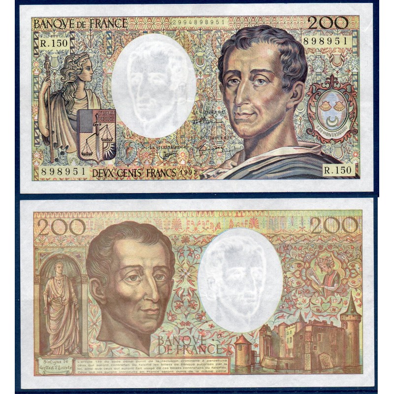 200 Francs Montesquieu TTB+ 1992 Billet de la banque de France