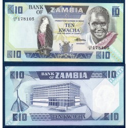 Zambie P.26e, Neuf, Billet de 10 Kwacha 1980-1988 Bleu