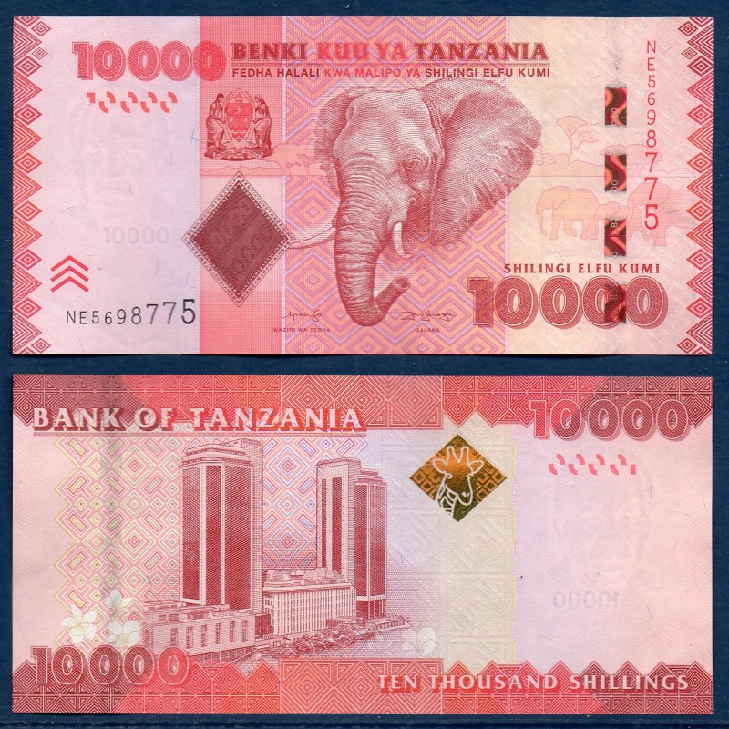 Tanzanie P.44c, TTB, Billet de 10000 shillings 2020 Éléphants