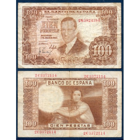 Espagne P.145a, B Billet de 100 pesetas 1953 Julio Torres