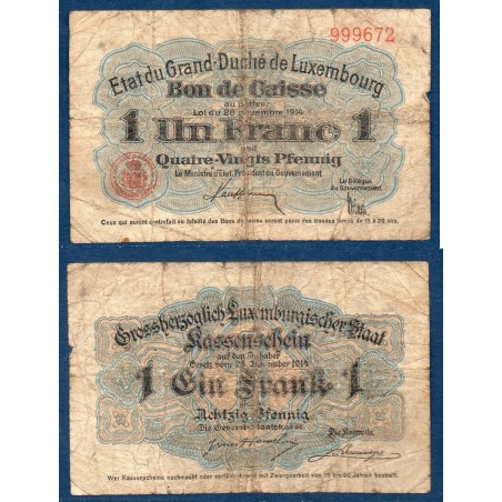 Luxembourg Pick N°21, B Billet de banque de 1 Franc 1914