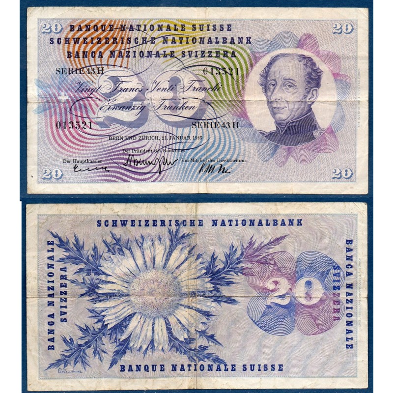 Suisse P.46l, TB, Billet de 20 Francs 21.1.1965 Henri-Dufour