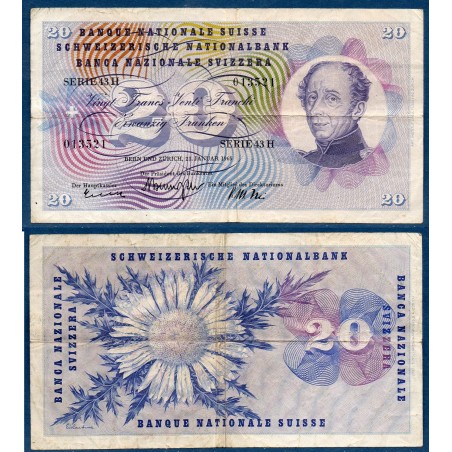 Suisse P.46l, TB, Billet de 20 Francs 21.1.1965 Henri-Dufour