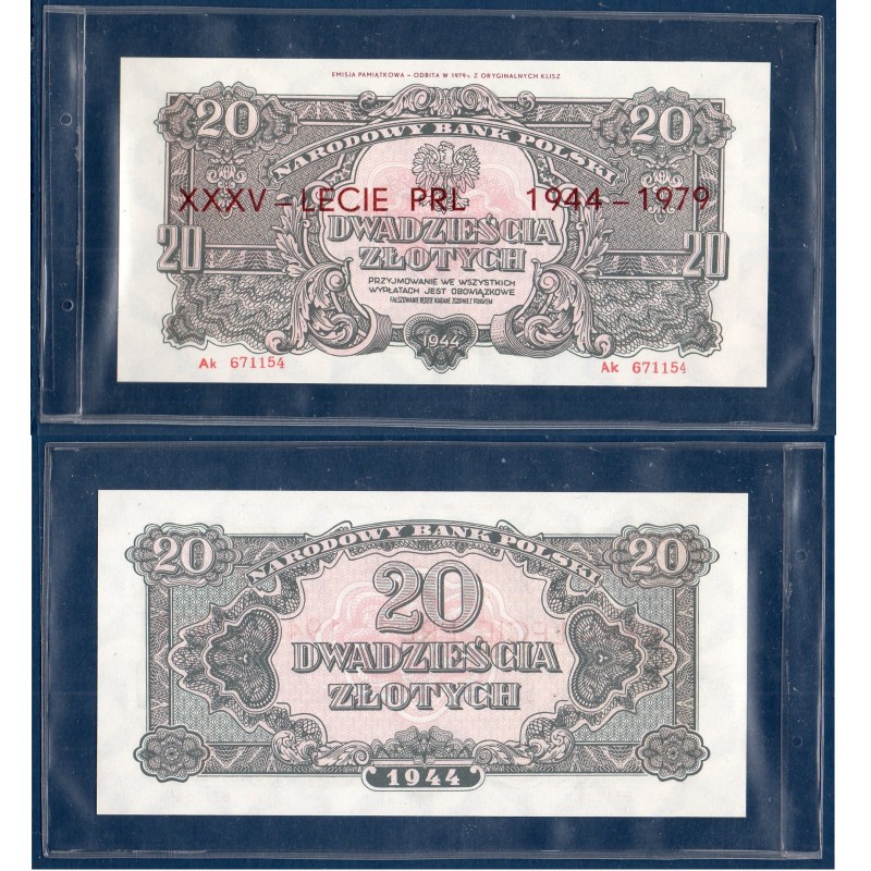 Pologne P.113f, Neuf, Billet de 20 Zlotych 1979 35 ans PRL