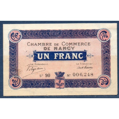 Nancy 1 franc TB 1.1.1918 Pirot 87.18 Billet de la chambre de Commerce