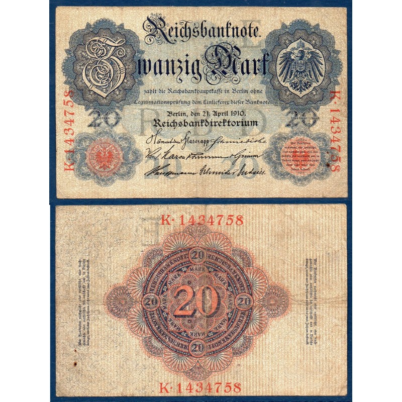 Allemagne P.40c, TB Billet de 20 Mark 1910 7 digit