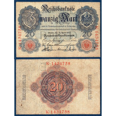 Allemagne P.40c, TB Billet de 20 Mark 1910 7 digit