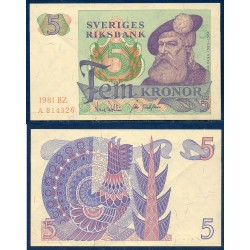 Suède P.51d, Sup, Billet de 5 Kronor 1977-1981 Gustave Ier