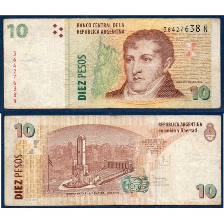 Argentine Pick N°354a, TB Billet de banque de10 Pesos 2002-2013