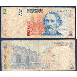 Argentine P.352, TB Billet de 2 Pesos 2002 Bartolomé Mitre