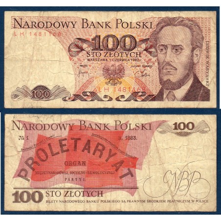 Pologne P.143d, TB, Billet de 100 Zlotych 1982 Waryński