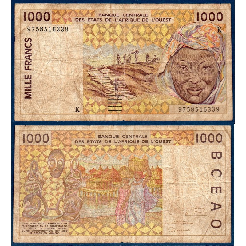 BCEAO P.711Kg Senegal, B, Billet de 1000 Francs CFA 1997 pilotis