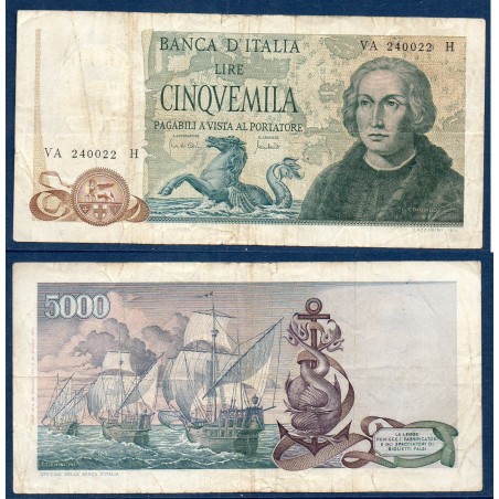 Italie P.102a, TB Billet de 5000 Lire 1971 Christophe Colomb