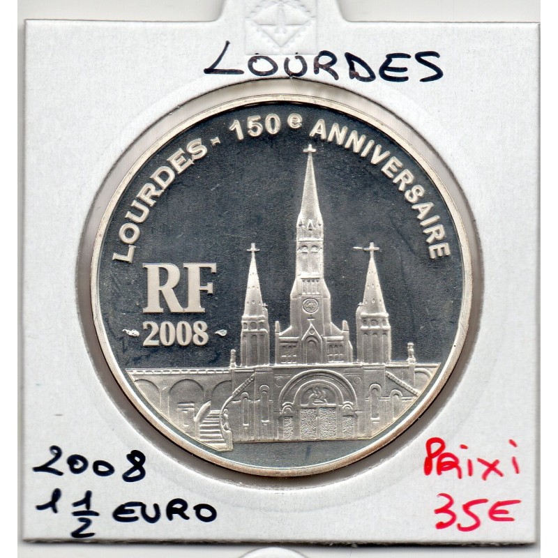 1 1/2 euro argent BE 2008 Lourdes pièces de monnaies de Paris