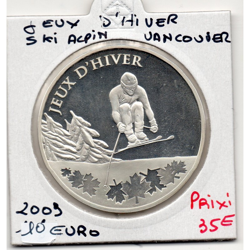 10 euros argent BE 2009 jeux d'hiver de Vancouver, Ski Alpin pièces de monnaies de Paris