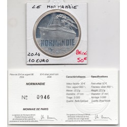 10 euros argent BE 2014, Le Normandie Pièces de monnaies de Paris