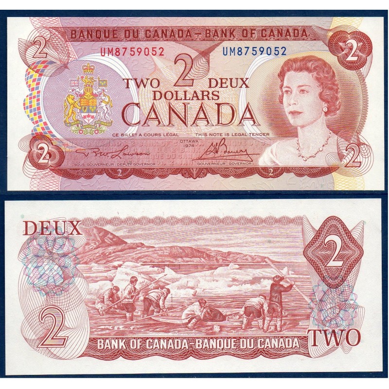 Canada P.86a, Neuf Billet de 2 dollars 1974 Inuits