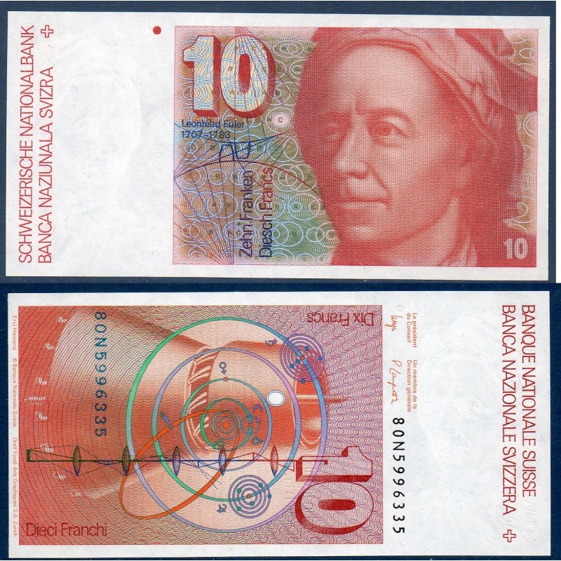 Suisse P.53b, Neuf, Billet de 10 Francs 1980 Leonhard Euler