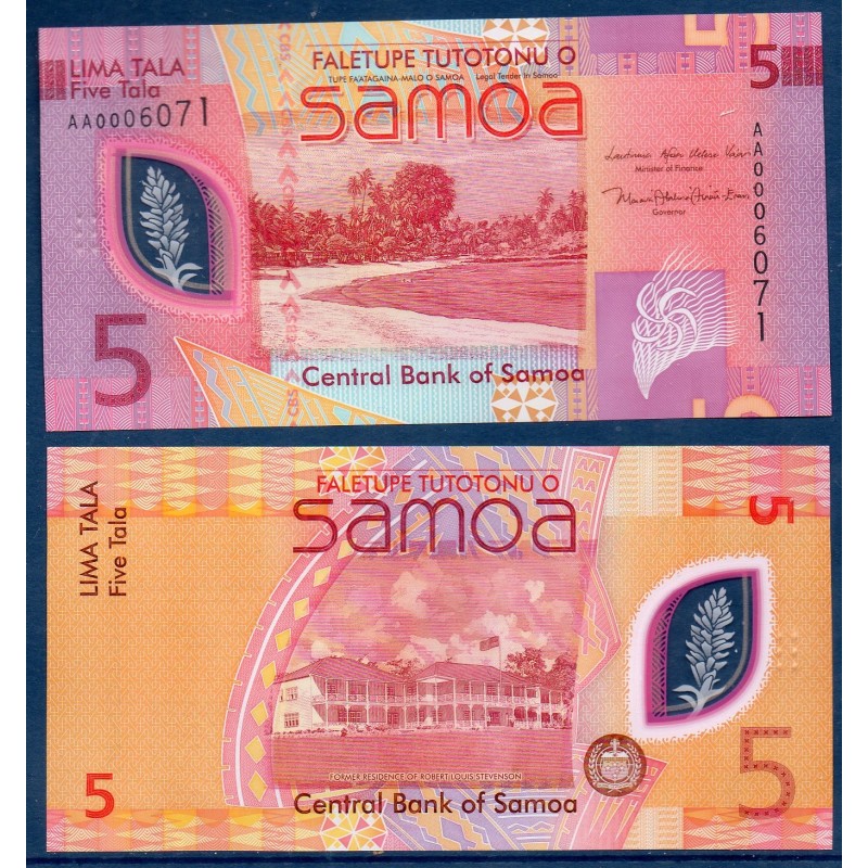 Samoa P.47a, neuf Billet de 5 Tala 2023 résidence Stevenson