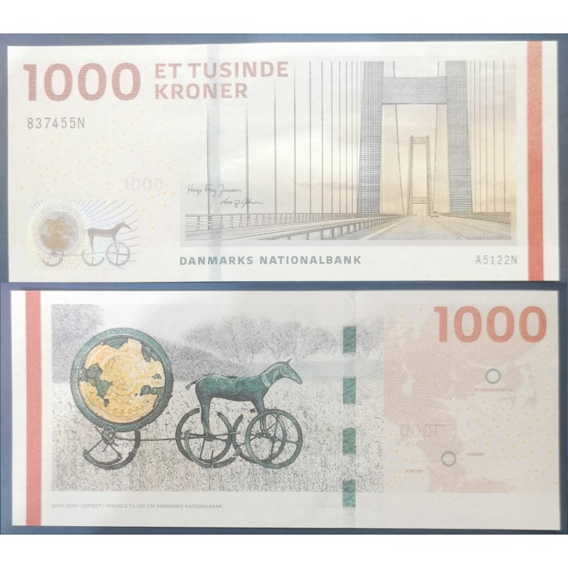 Danemark P.69b, Neuf Billet de 1000 Kroner 2012 pont