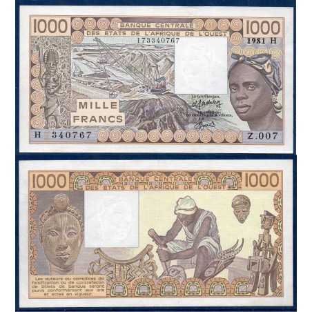 BCEAO P.607Hb Niger, Sup, Billet de 1000 Francs CFA 1981 sculpteur