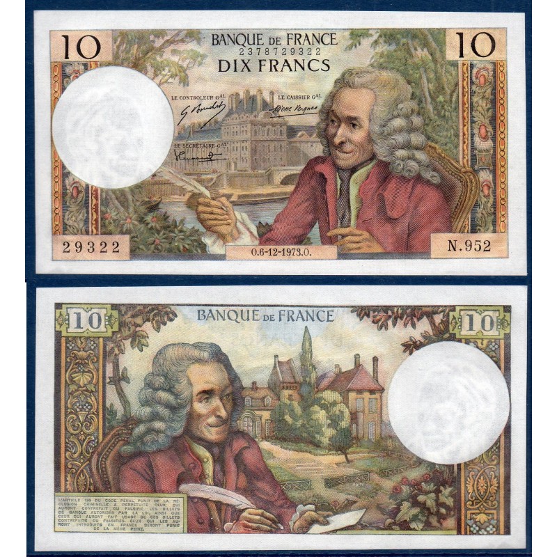 10 Francs Voltaire Neuf 6.12.1973 Billet de la banque de France