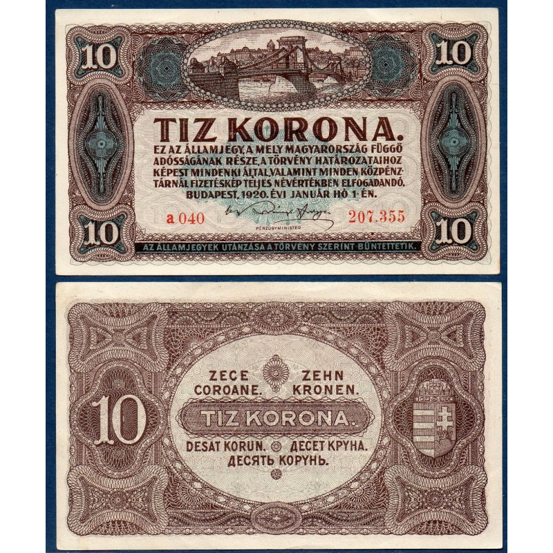 Hongrie P.60, Spl Billet de 10 korona 1920 Budapest