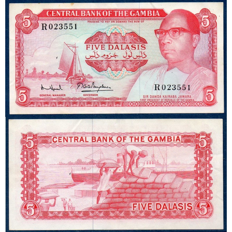 Gambie P.5d, TTB+ Billet de 5 Dalasis 1972-1986 rouge Dawda Kairaba Jawara