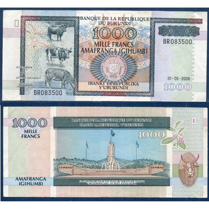 Burundi P.39d, TTB, Billet de 1000 Francs 2006 Bétail